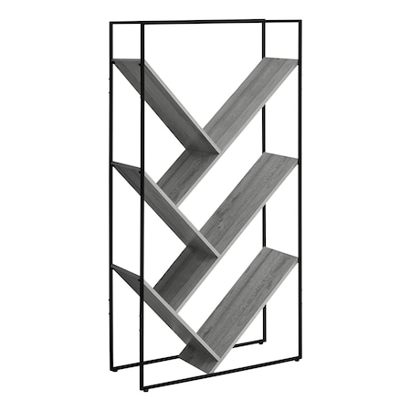 Monarch Specialties Bookshelf, Bookcase, Etagere, 3 Tier, 60"H, Office, Bedroom, Metal, Laminate, Grey, Black I 2200